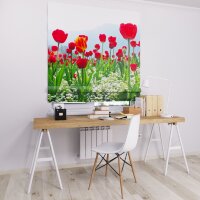 Римская штора "Соло" Джуси велюр красные тюльпаны