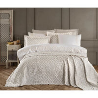 Набор постельного белья с вышивкой и жаккардовым покрывалом Dantela Vita - Victoria bej бежевый евро