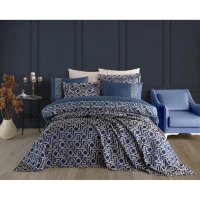 Набор постельного белья с вышивкой и жаккардовым покрывалом Dantela Vita - Luna bej бежевый евро